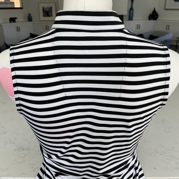 Fairways Slvless Mandarin Collar V Neck Striped DeLux Dri Golf Top Blk+Wht Sz S - Picture 7 of 10